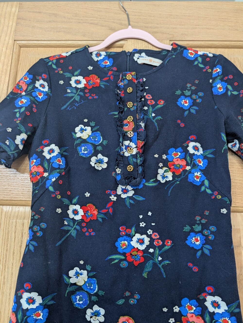 Tory Burch Miranda Short-Sleeve Pansy Bouquet Ponte Shirt dress S - Picture 5 of 10